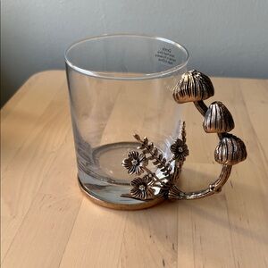Never Used Glass Mug with Mushroom and Floral Handle